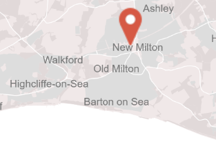 Map showing Barton on Sea and New Milton